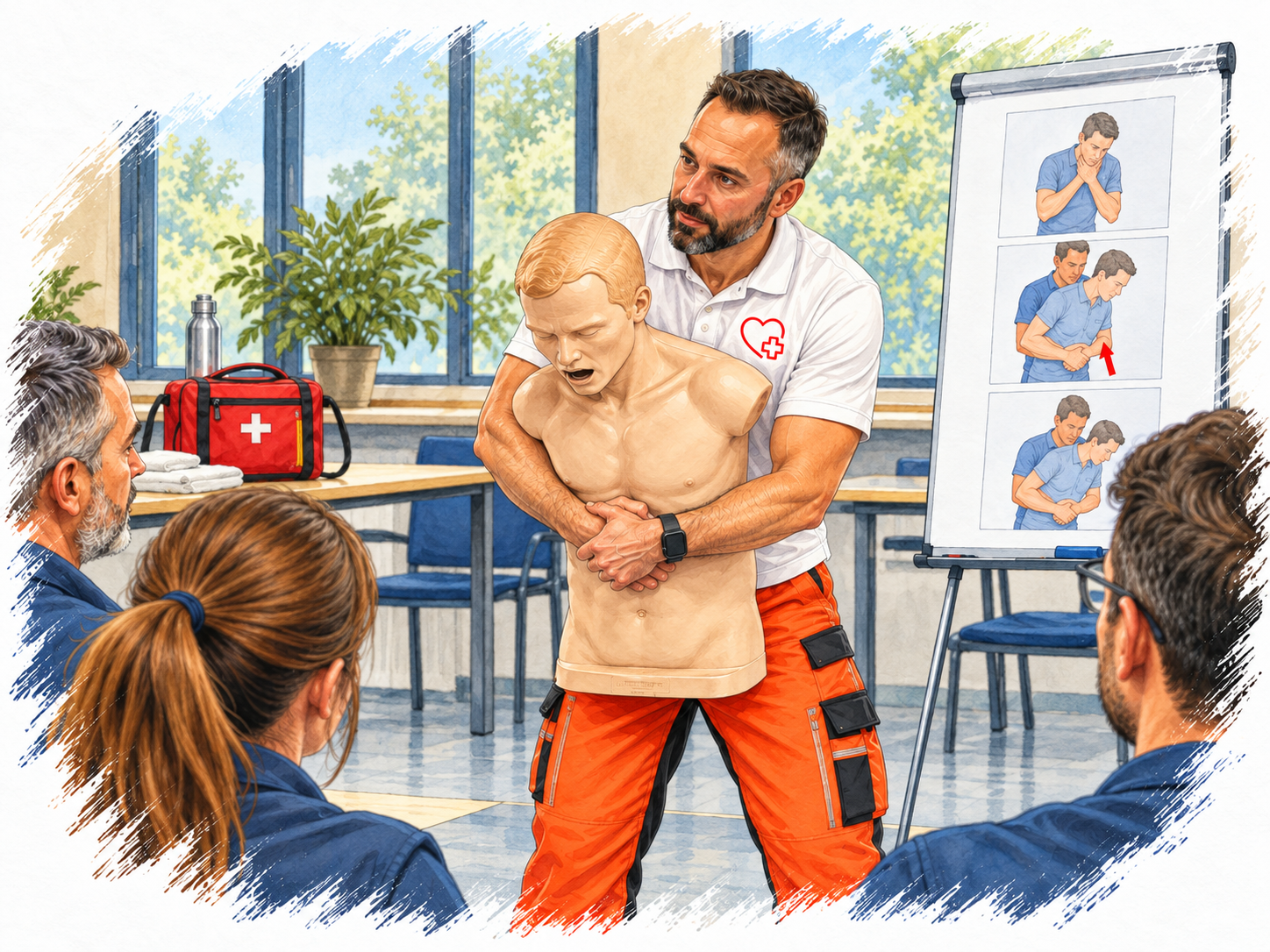 Nácvik pomoci pri dusení na figuríne Laerdal Choking Charlie